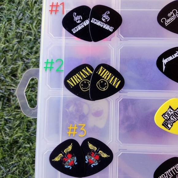 New Handmade 80's 90's Favorite Rock n Roll Band Guitar Pic Silver Earrings - Picture 7 of 15